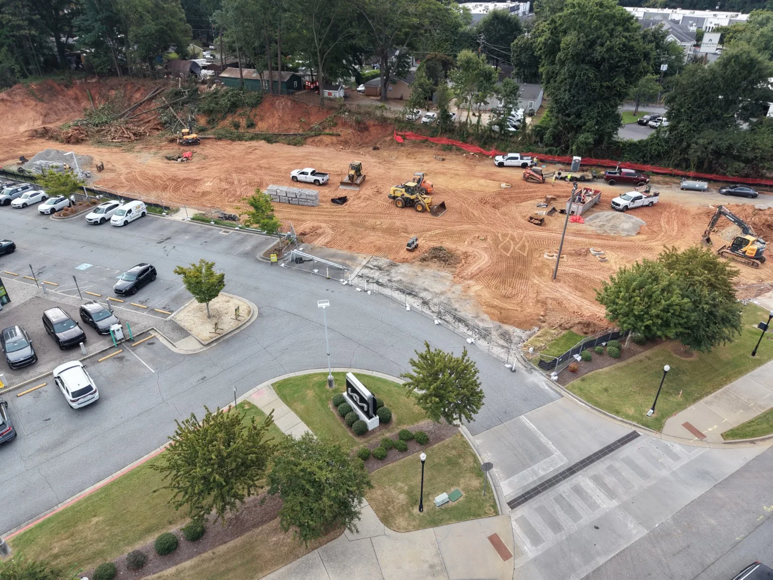 Aerial overview of earthwork and parking
