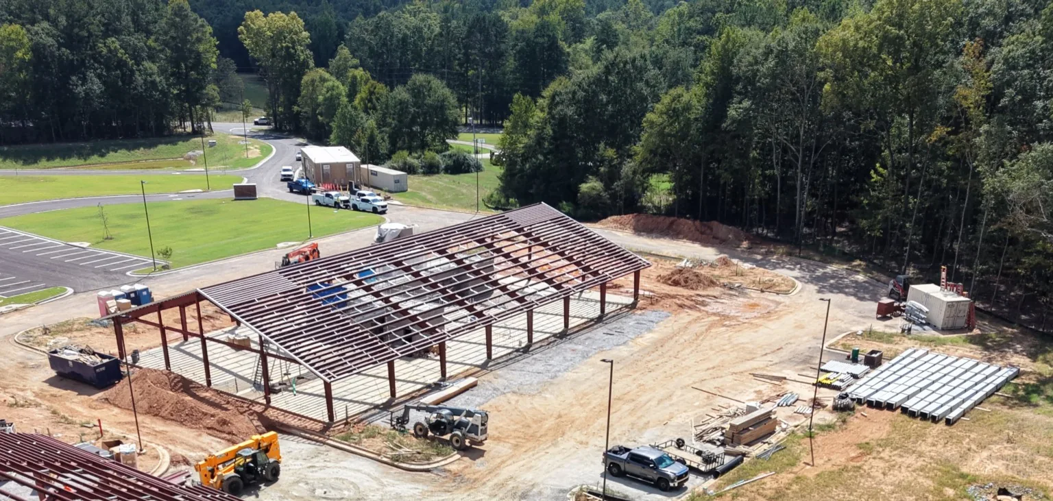 Steel framing at a construction site
